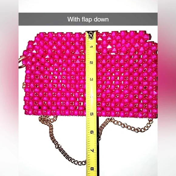 Handmade Woven Beads Crossbody / HandBag with Gold Chain Strap NEW - Picture 8 of 17